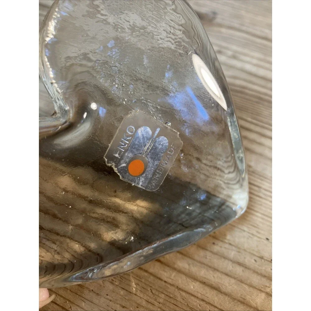 Vintage Blenko Clear Glass Heart Shaped Paperweight With Original Sticker